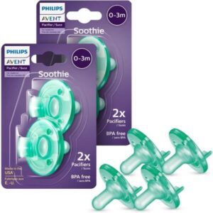 Philips AVENT Soothie Pacifier, 0-3 Months, Green, 4 Pack, SCF190/41 (top rated newborn pacifiers)