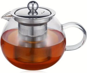 إبريق شاي زجاجي من بلاكستون مع مصفاة وغطاء من الفولاذ المقاوم للصدأ قابل للإزالة 600 مل