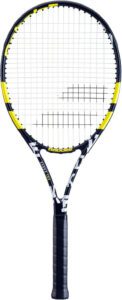 The Babolat Evoke 105 Strung Tennis Racquet, Black/Yellow (top rated tennis rackets)