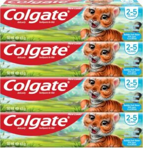 Colgate Toothpaste Kids Bubble Fruit, Fluoride Toothpaste (2-5 years), 4x50ml, 4 Pac