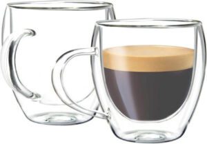 ECVV Double-Walled Glass Coffee Mugs with Handle, 5OZ/150ML, 2-Piece Set (best reusable coffee cup)