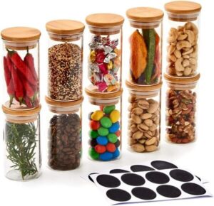 EZOWARE Set of 10 Glass Spice Jars (best spice jars)