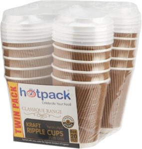 Hotpack Disposable Twin Pack Kraft Ripple Hot & Cold Coffee Cups - 8 Ounce with White Lid, 20 Pieces (best coffee mugs)