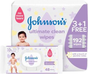 Johnson's Baby Wipes - Ultimate Clean, 3 + 1 Packs of 48 Wipes (192 Total Count) (best wet wipes for newborn)
