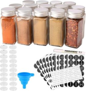 MONICA 14 Glass Spice Jars Set (best spice jar storage)