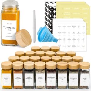 NETANY 24 Pcs Glass Spice Jars with Bamboo Lids (best glass jars for spices)