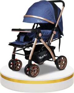 عربة أطفال للسفر من Nurtur Care from the Heart Wilder Baby/Kids بمقبض قابل للعكس، لون أزرق رخامي