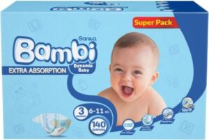 حفاضات الأطفال سانيتا بامبي سوبر باك، الحجم 3 (متوسط)، 6-11 كغ، 140 قطعة