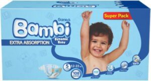حفاضات سانيتا بامبي للأطفال، الحجم 5 (X-Large)، 12-22 كجم، 108 قطعة